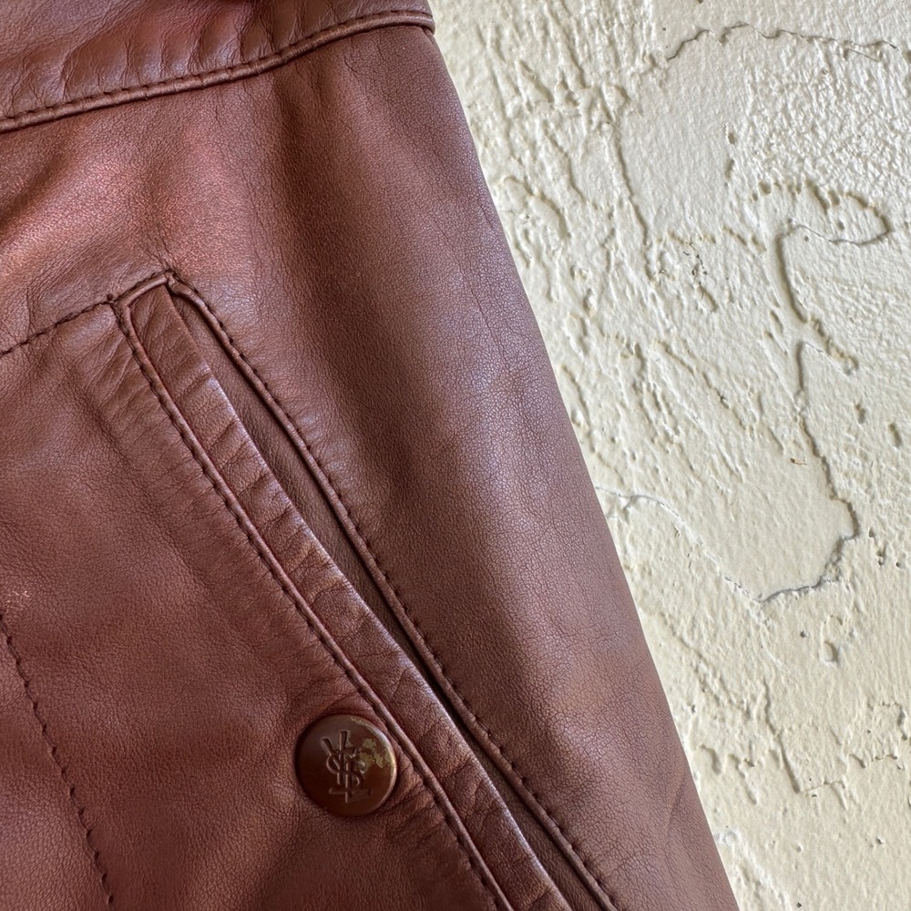 Yves Saint Laurent Vintage Leather Pant‎ Burgundy Mahogany Straight YSL Women 28 - Picture 12 of 12